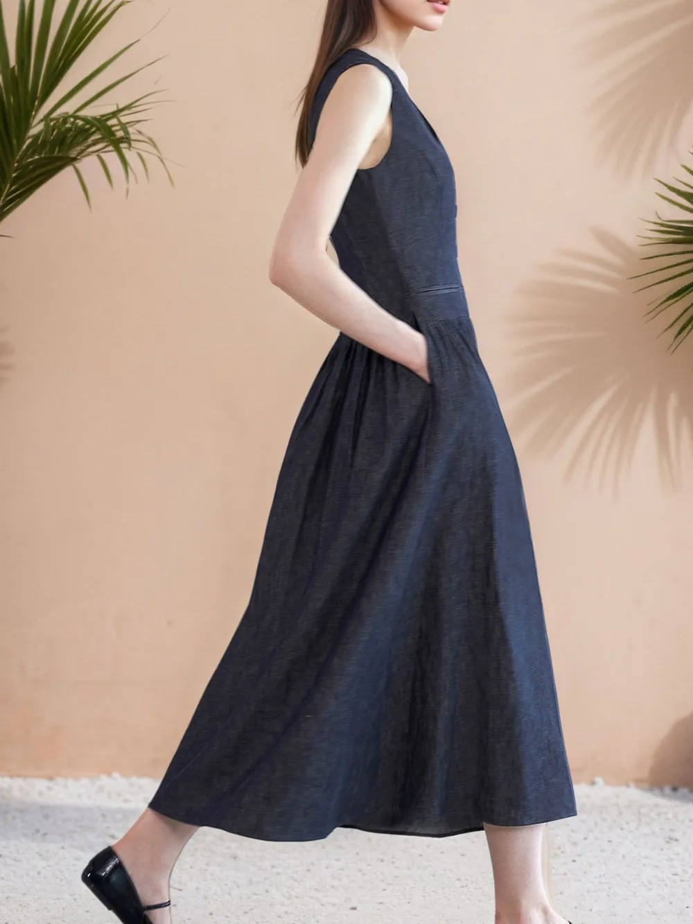 V-Neck Sleeveless Midi Dress, image 3