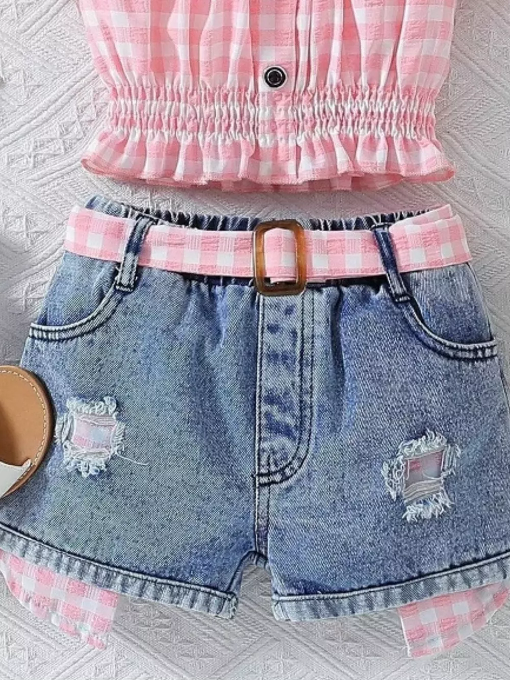 Children's Gingham Top & Denim Shorts Set, image 7