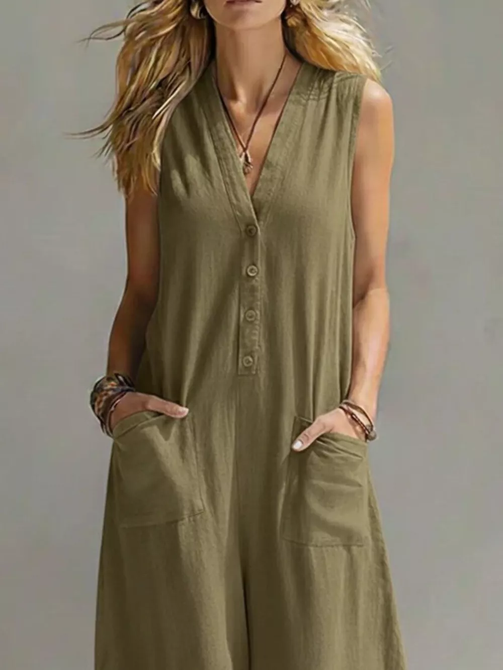 Full Size V-Neck Sleeveless Wide-Leg Jumpsuit Plus Size, image 5