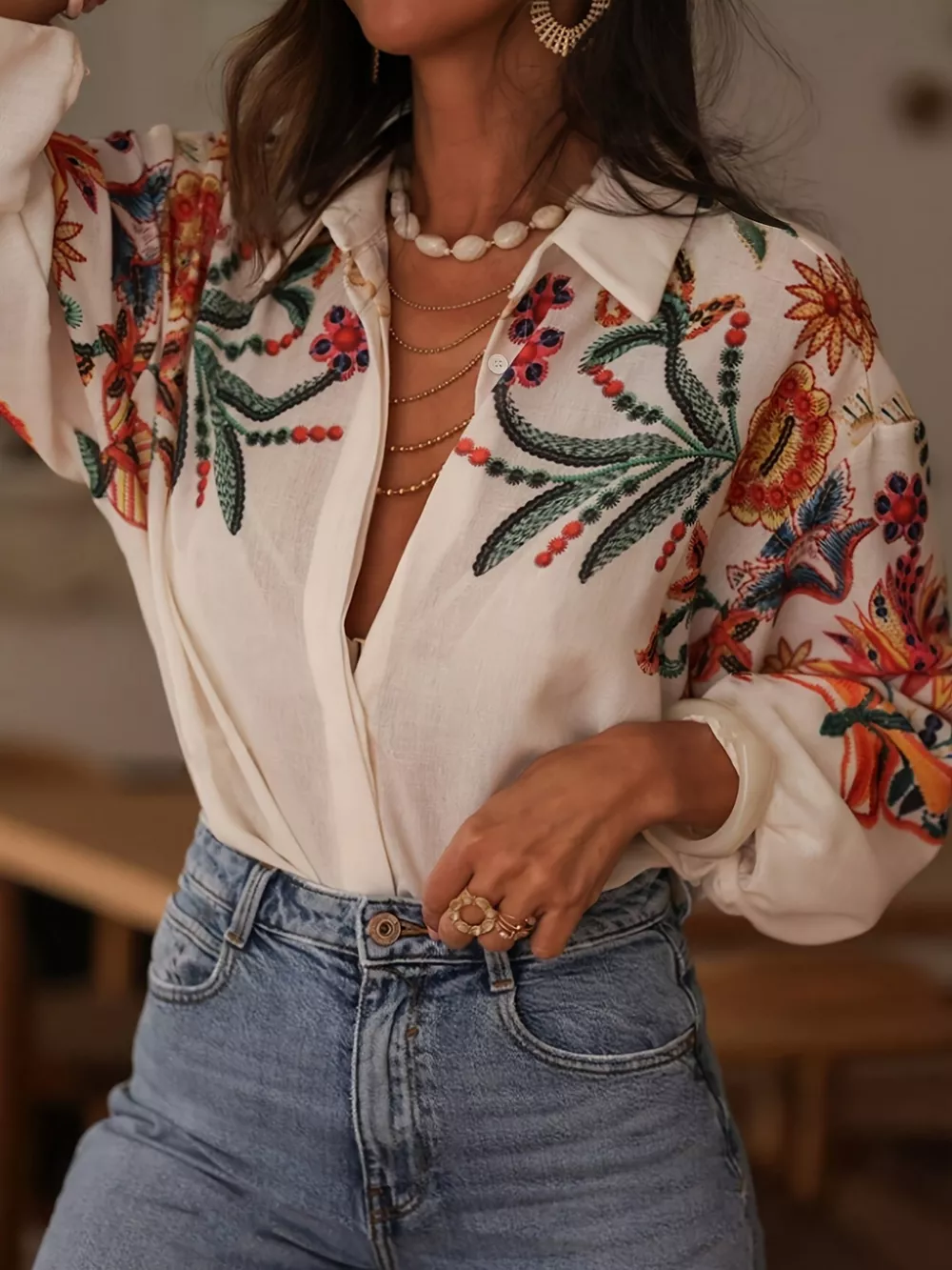 Floral Button Up Long Sleeve Shirt, image 2