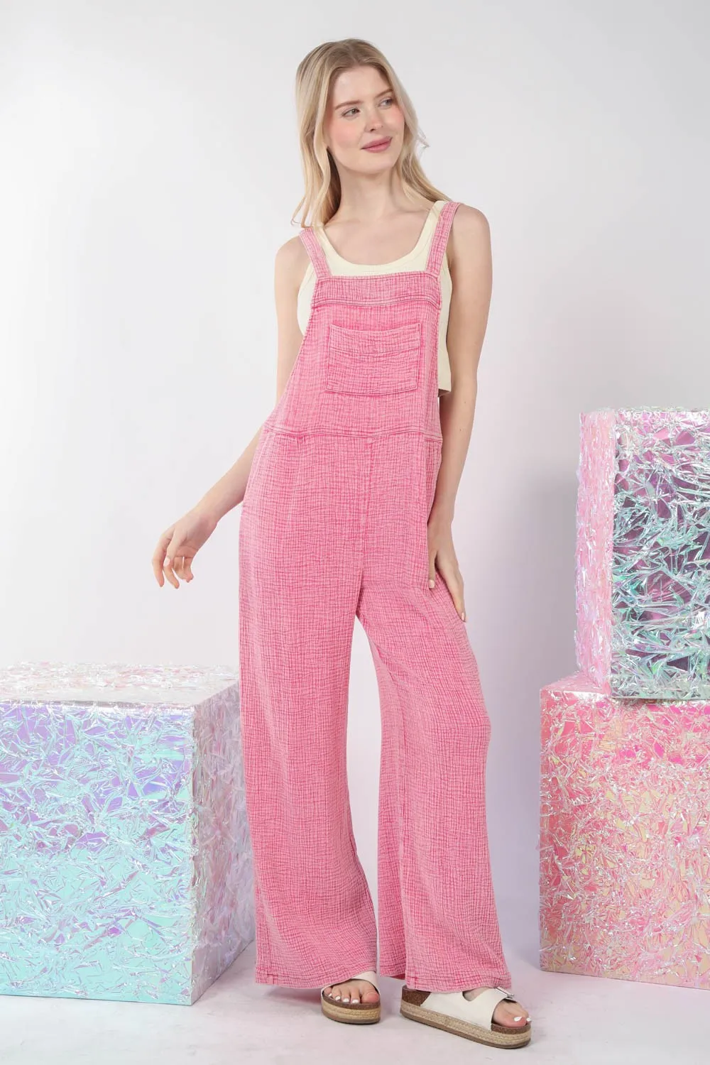 Texture Washed Wide Leg Overalls, image 4