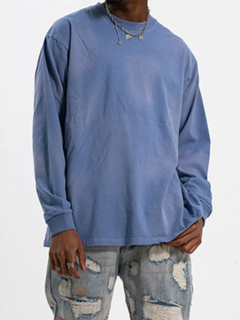 Men's Washed Long Sleeve Cotton T-Shirt, image 2