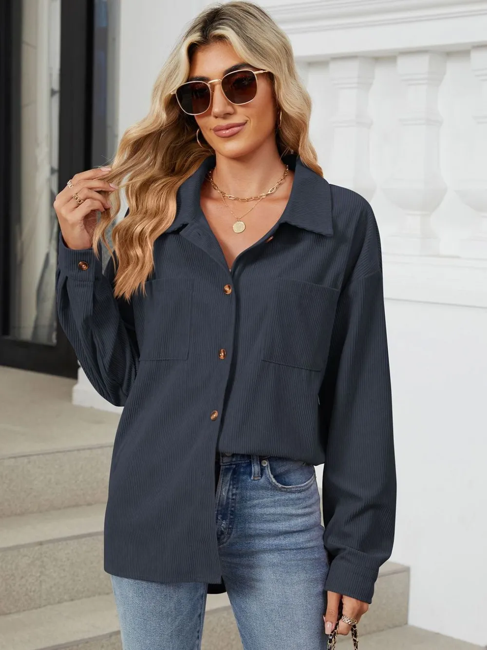 Button Up Dropped Shoulder Long Sleeve Outerwear, image 28
