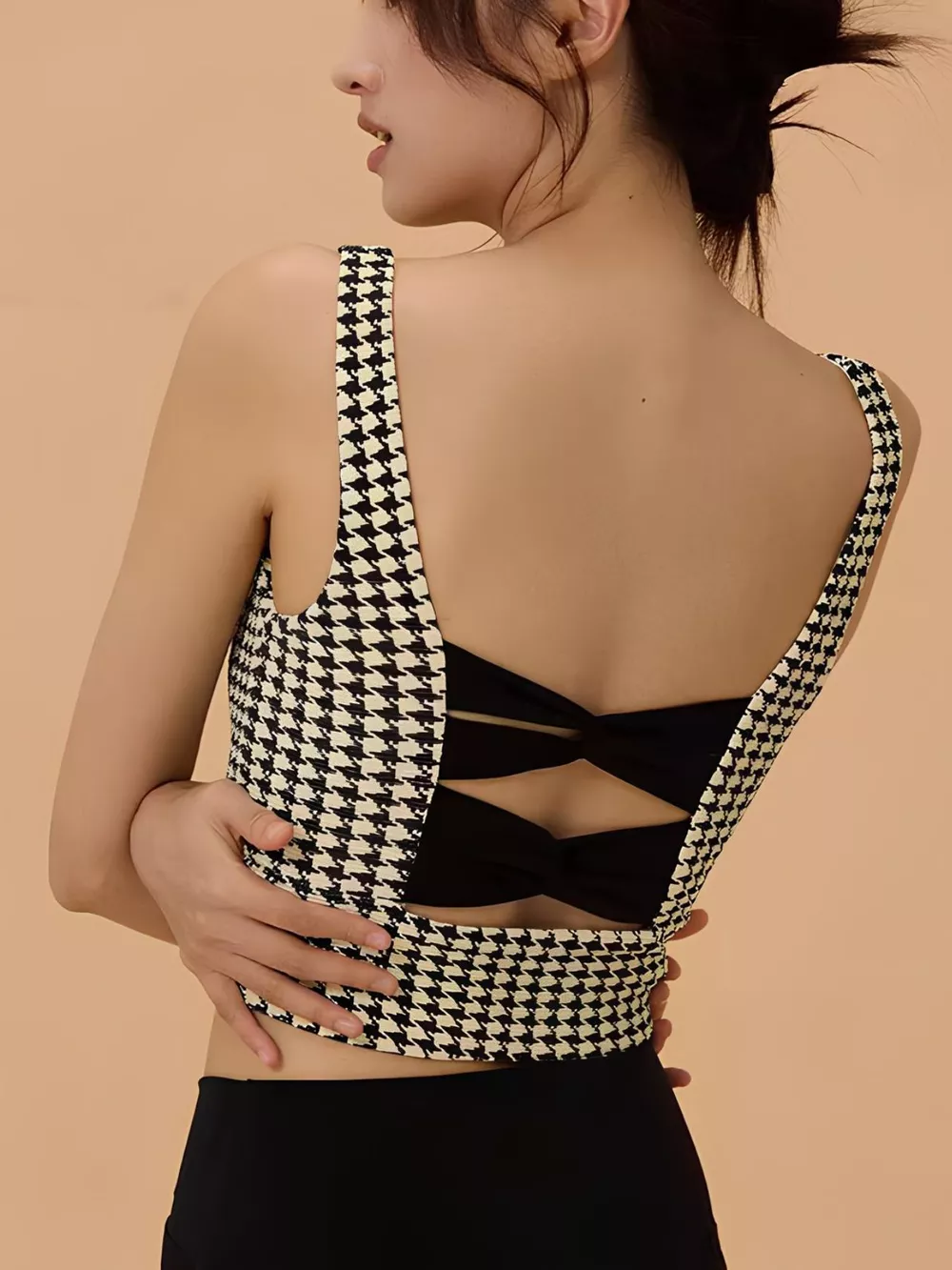 Crisscross Back Houndstooth Active Bra, image 2
