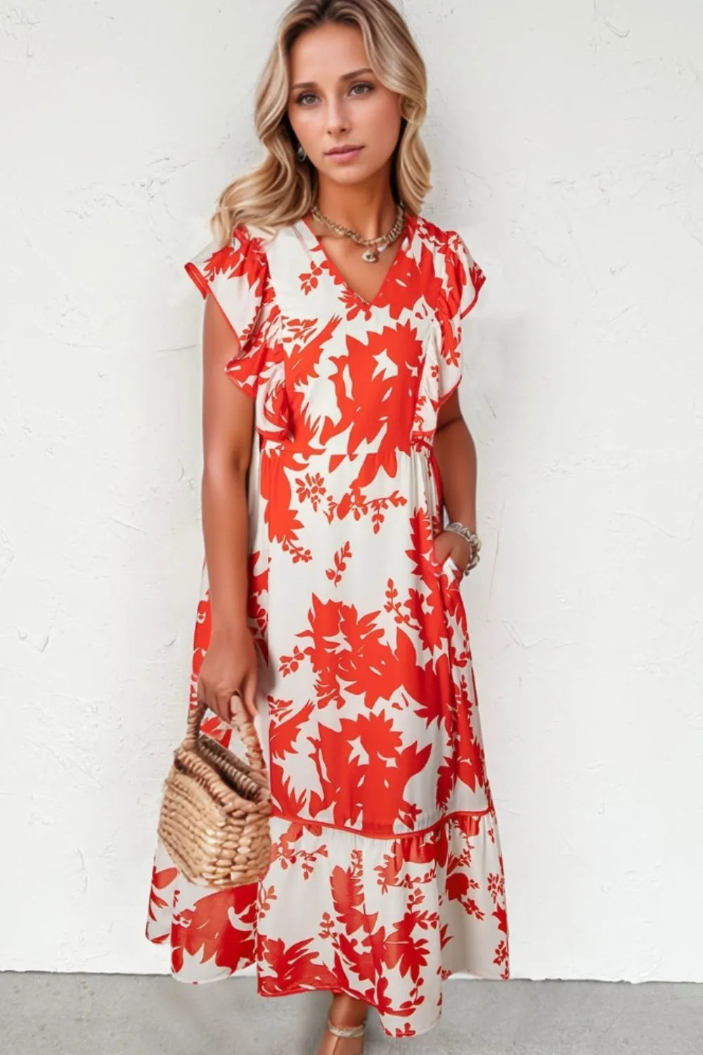 Floral V-Neck Summer Midi Dress, image 5