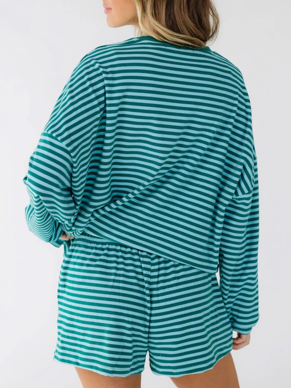 Casual Striped Long Sleeve Top and Shorts Set, image 5