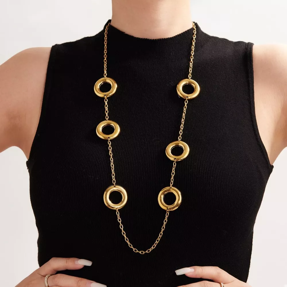 18K Gold-Plated Circle Chain Statement Necklace, image 5