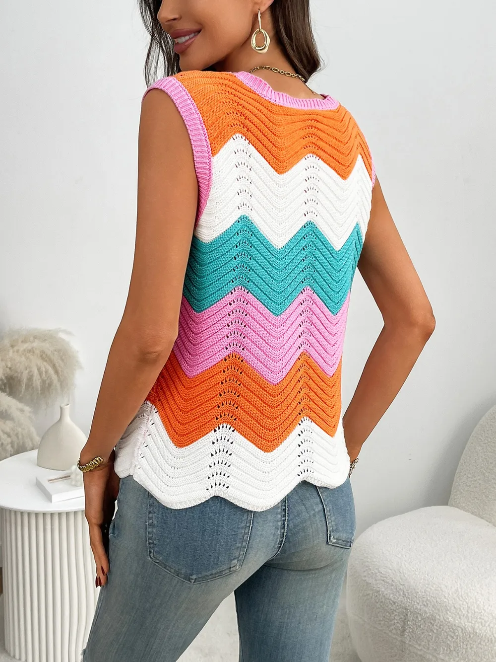 Color Block Round Neck Sweater Vest, image 7