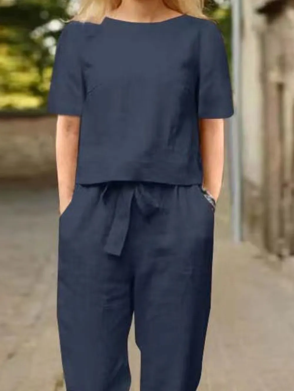 Full Size Round Neck Short Sleeve Top and Pants Set Plus Size, image 7