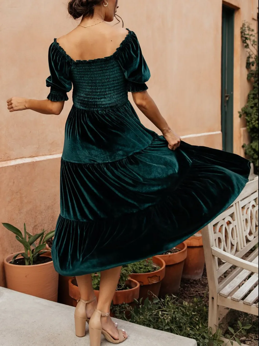 Smocked Half Sleeve Tiered Midi Dress, image 6