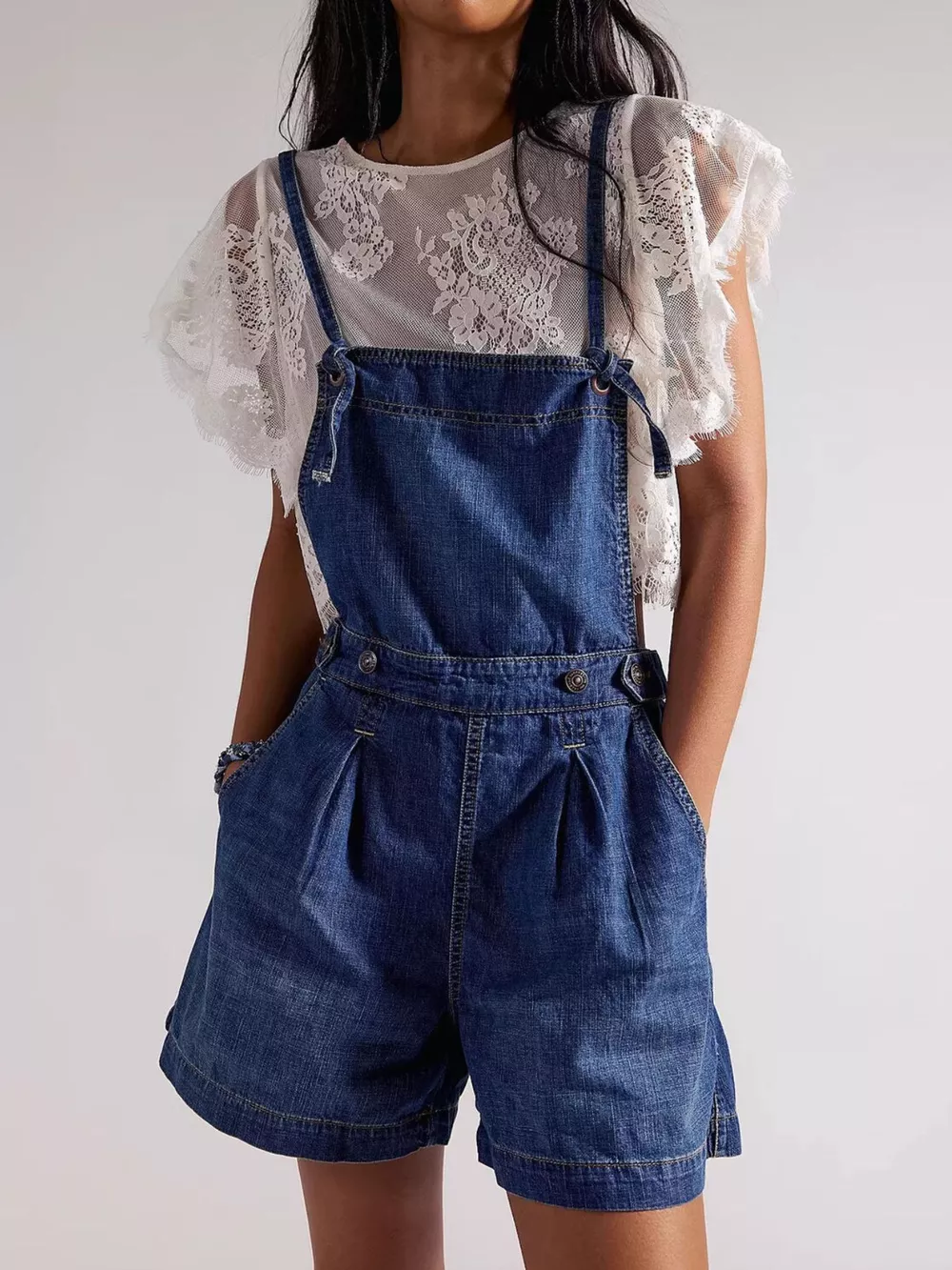 Backless Denim Short Overalls