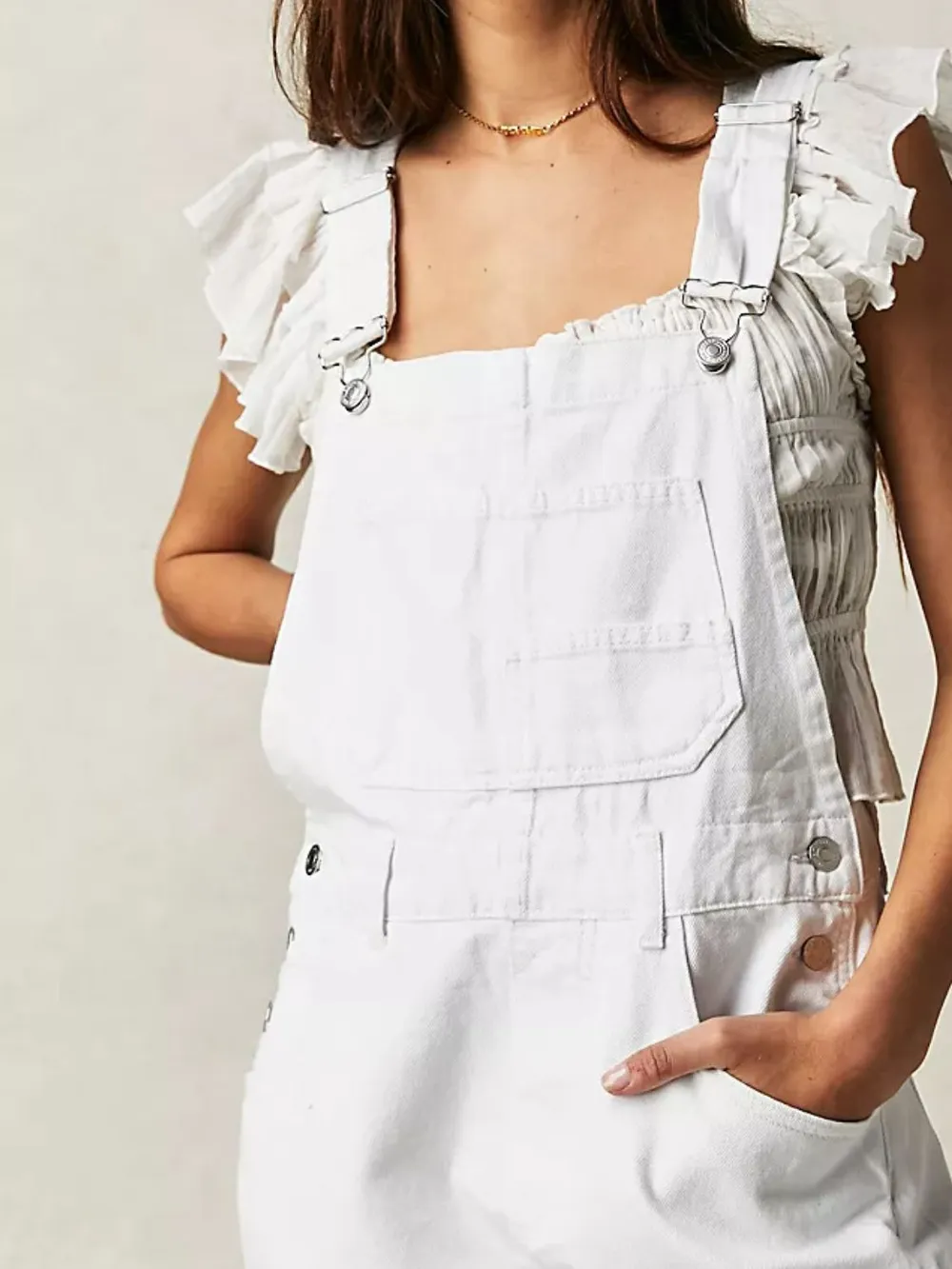 Wide Strap Square Neck Denim Overalls, image 3