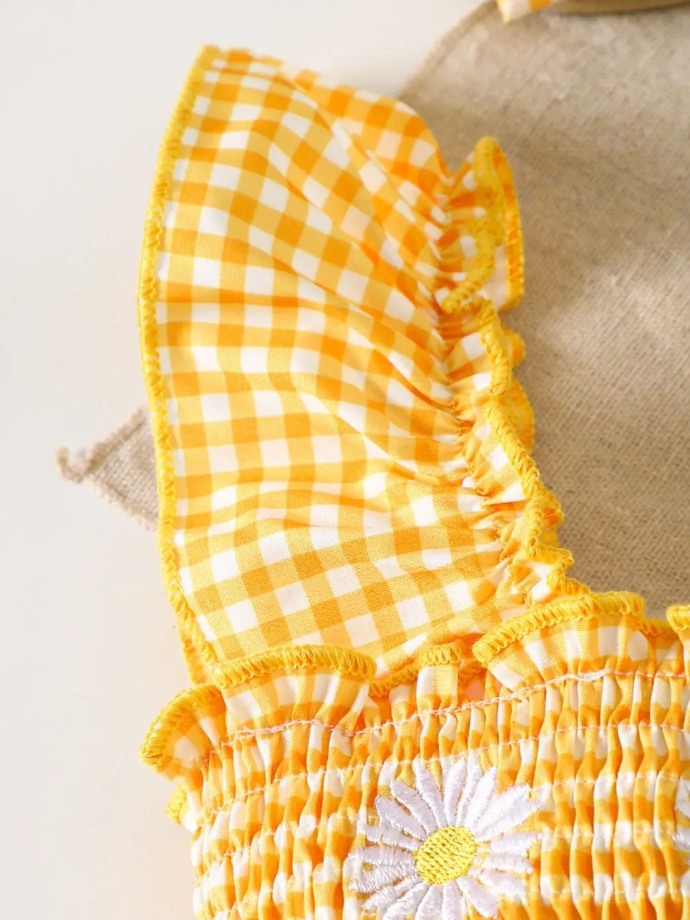 Children's Daisy Gingham Ruffle One-Piece with Headband, image 3