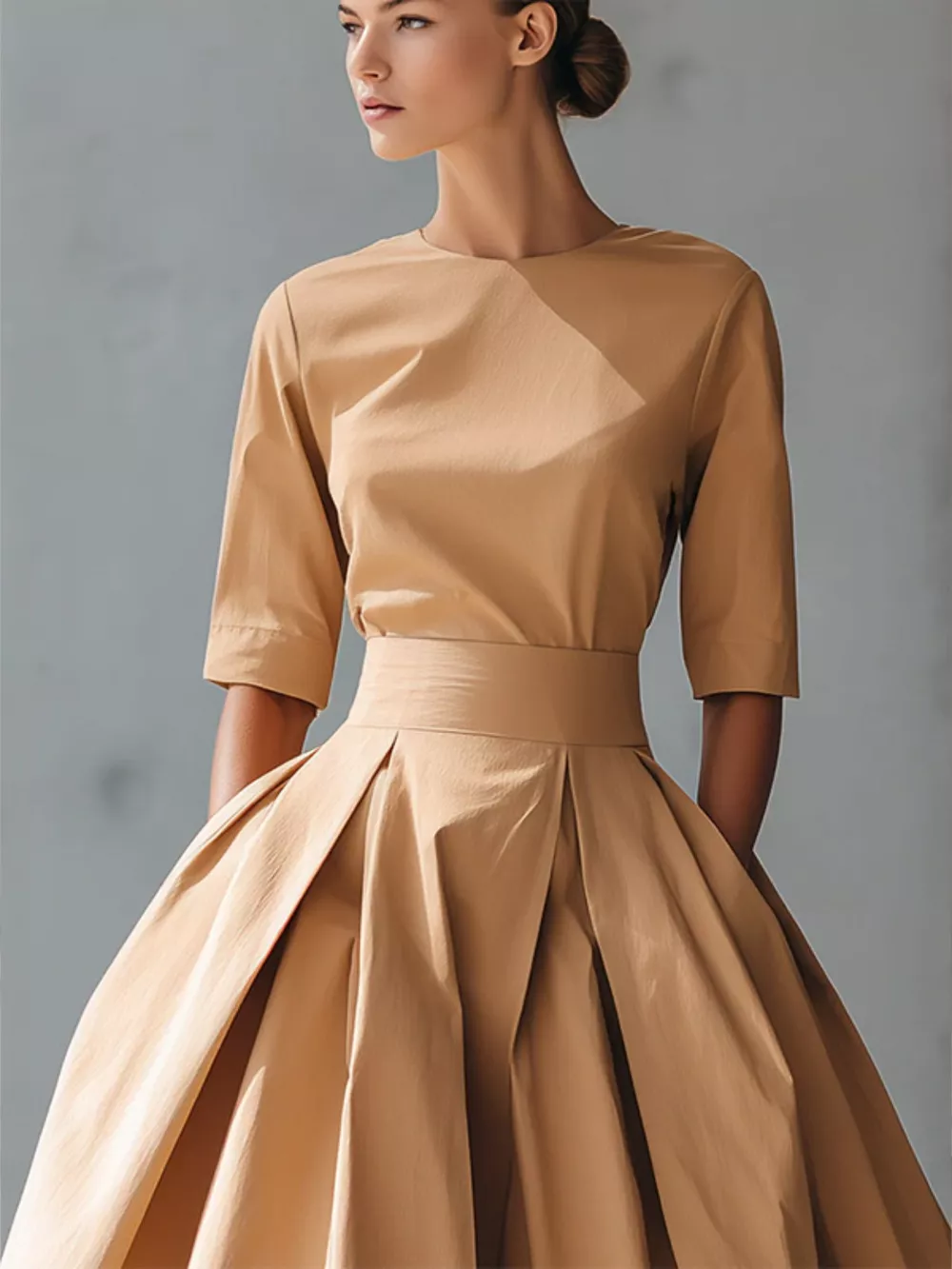 Round Neck A-Line Midi Dress, image 4