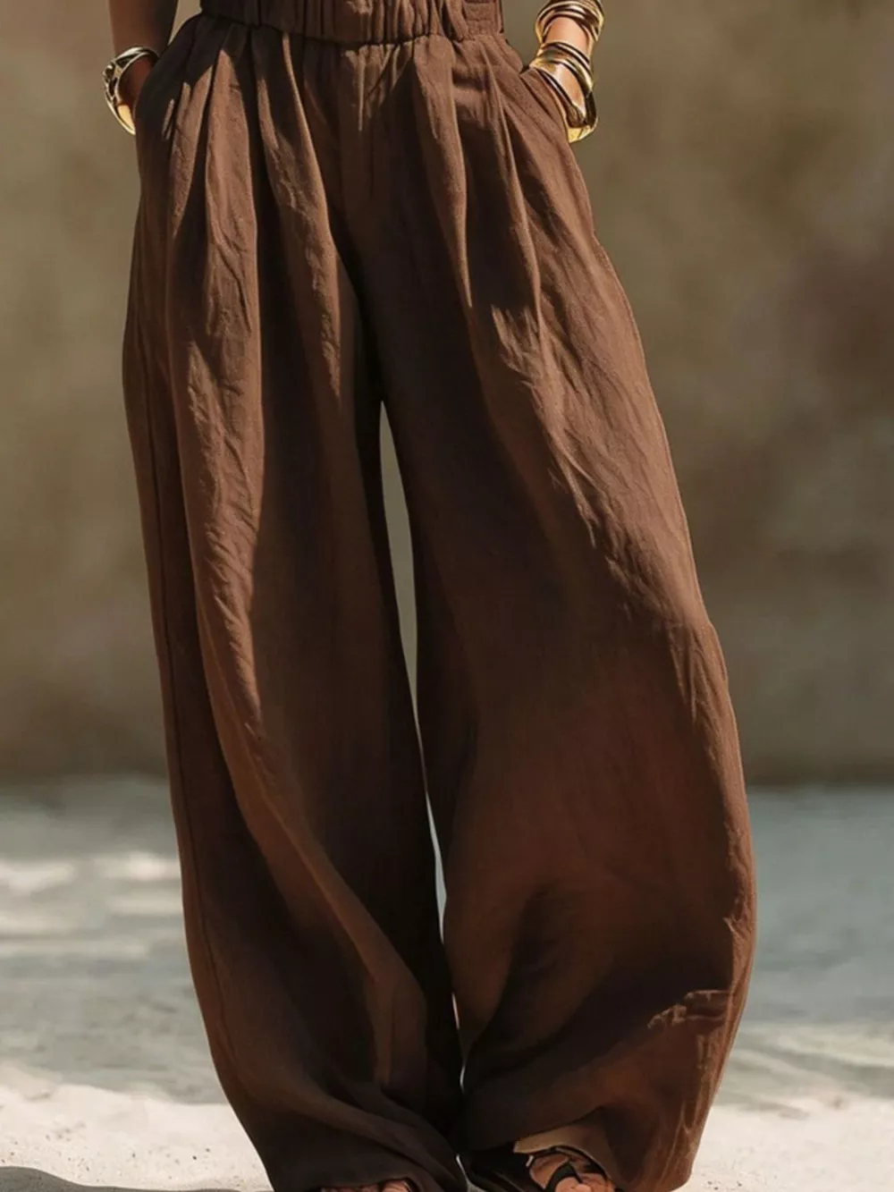 Full Size Elastic Waistband Wide Leg Pants Plus Size, image 15