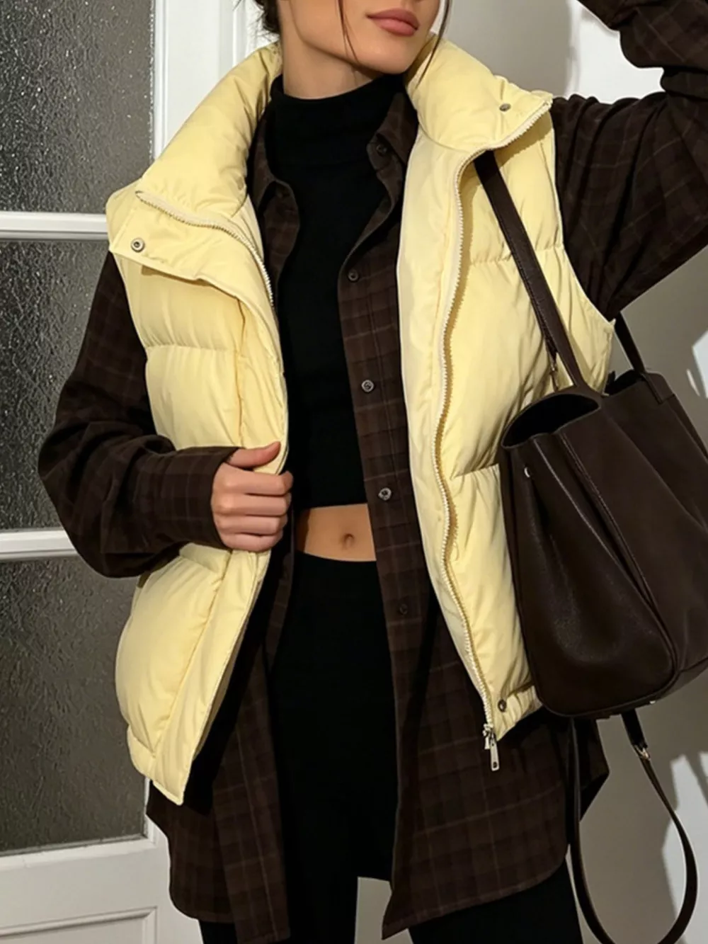 Snap-Button Placket Quilted Puffer Vest Coat, image 21