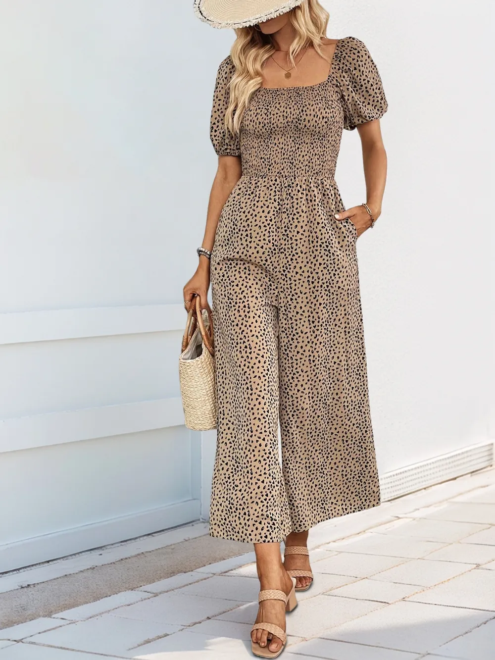 Printed Square Neck Puff Sleeve Jumpsuit, image 9