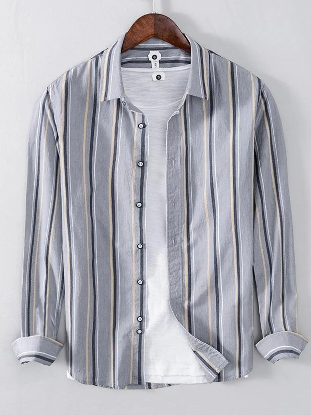 Men's Plus Size Striped Button Up Long Sleeve Shirt