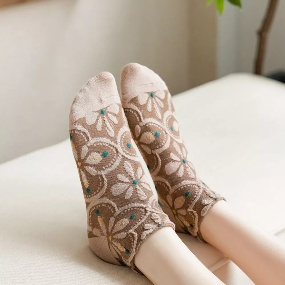 5 Pair Vintage Textured Ankle Socks Set, image 3