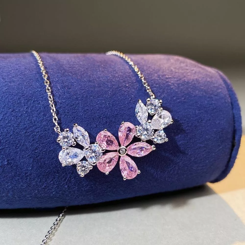 925 Sterling Silver Zircon Flower Necklace, image 3