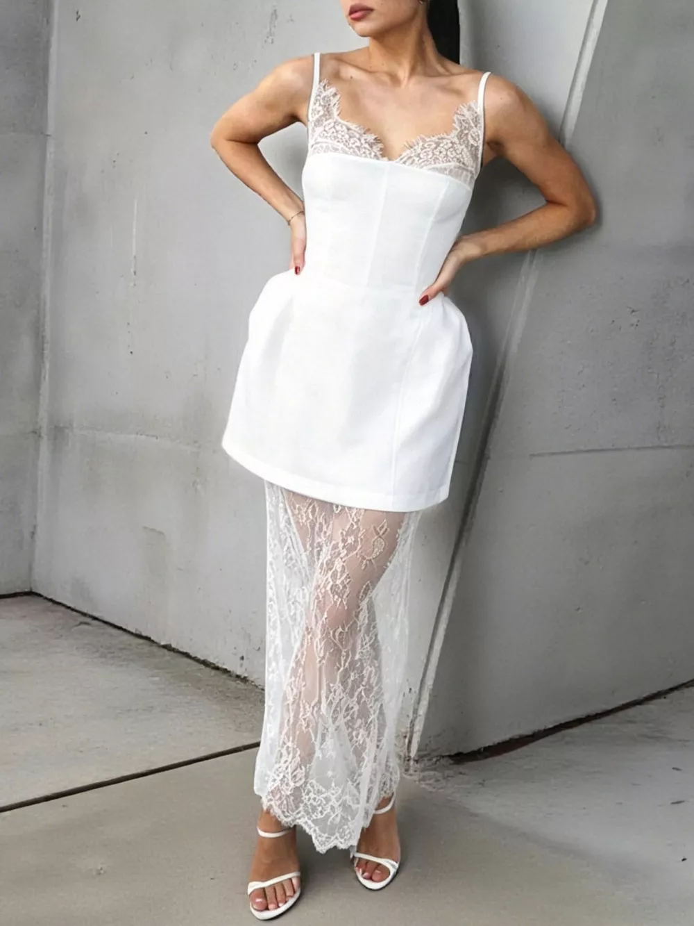 Lace Corset Mini Dress Set with Sheer Overlay, image 22