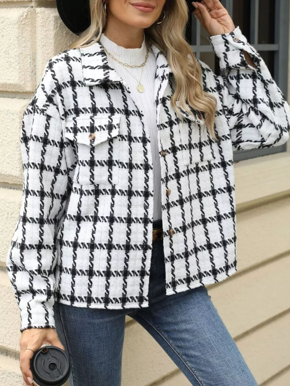Plaid Button Up Long Sleeve Jacket, image 5