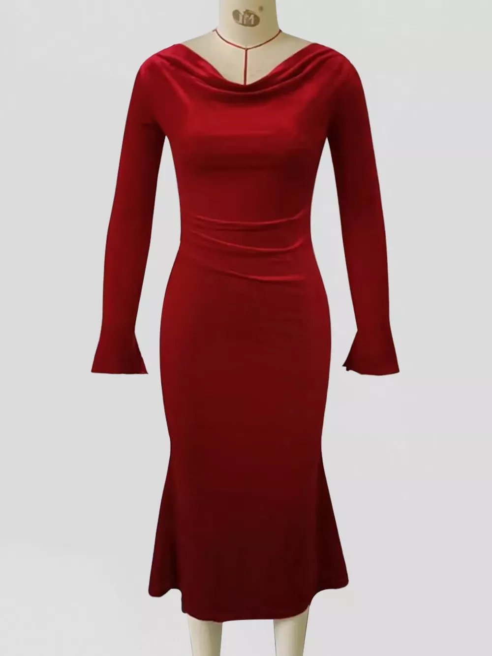 Velvet Cowl Neck Long Sleeve Midi Dress, image 4