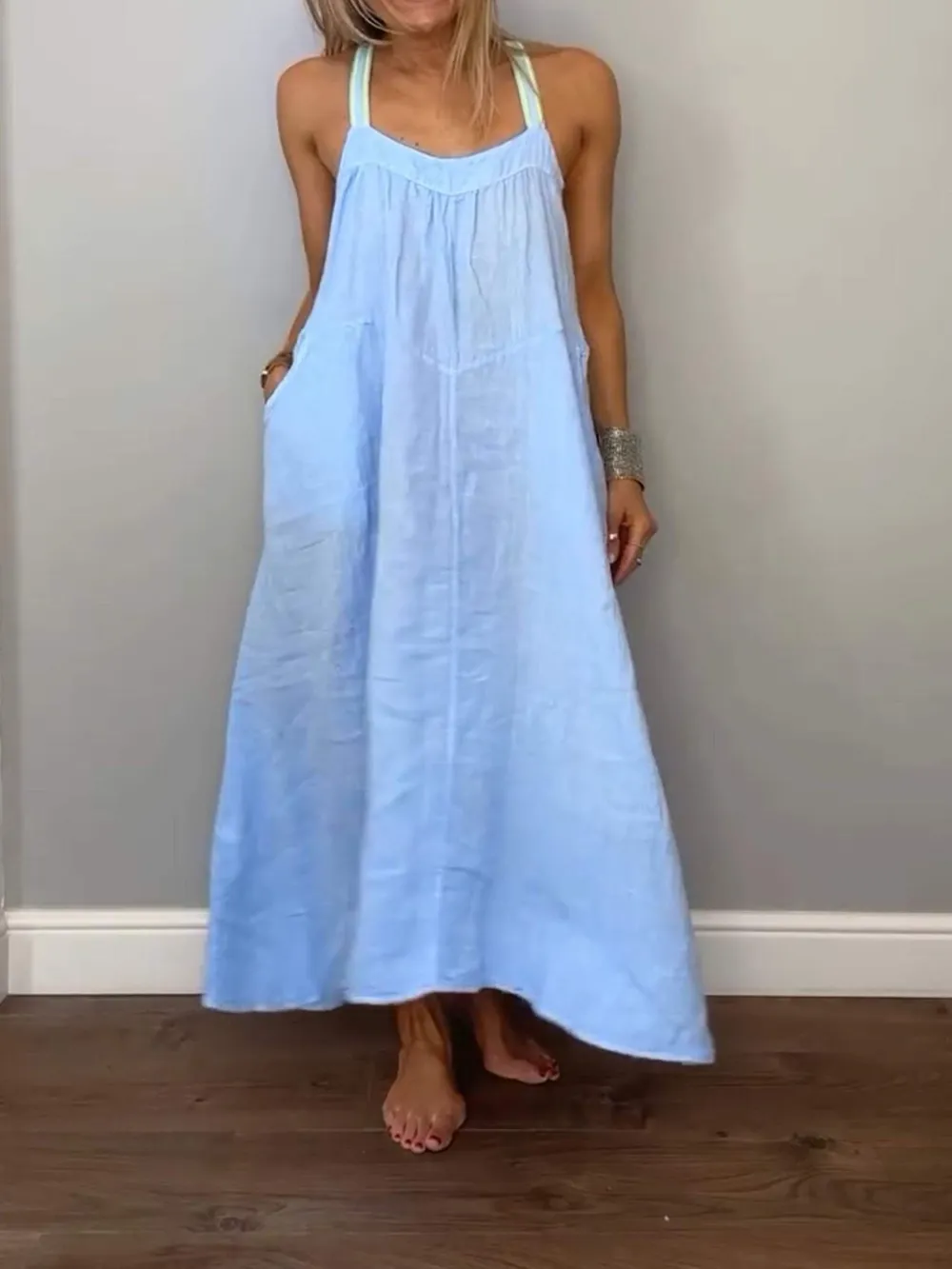 Full Size Ruched Cami Maxi Dress with Pockets Plus Size, image 9