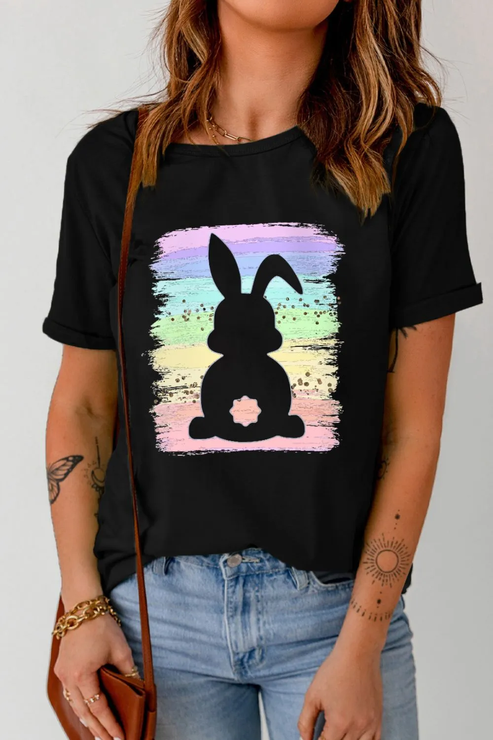 Rabbit Round Neck Short Sleeve T-Shirt, image 2