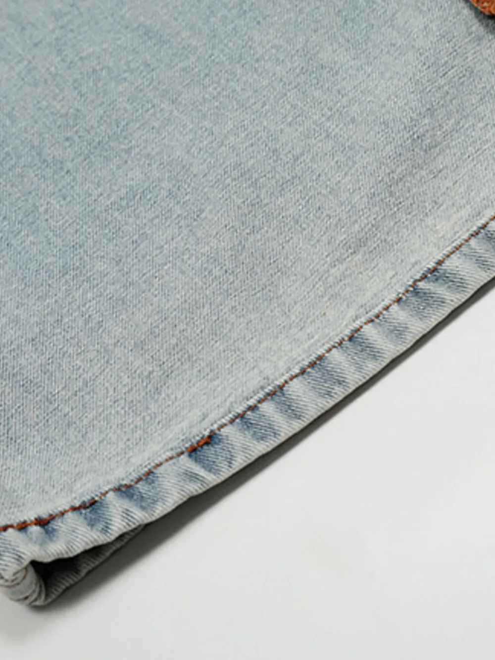 Men's Wide-Leg Jeans with Contrast Side Stripes and Decorative Patches, image 5