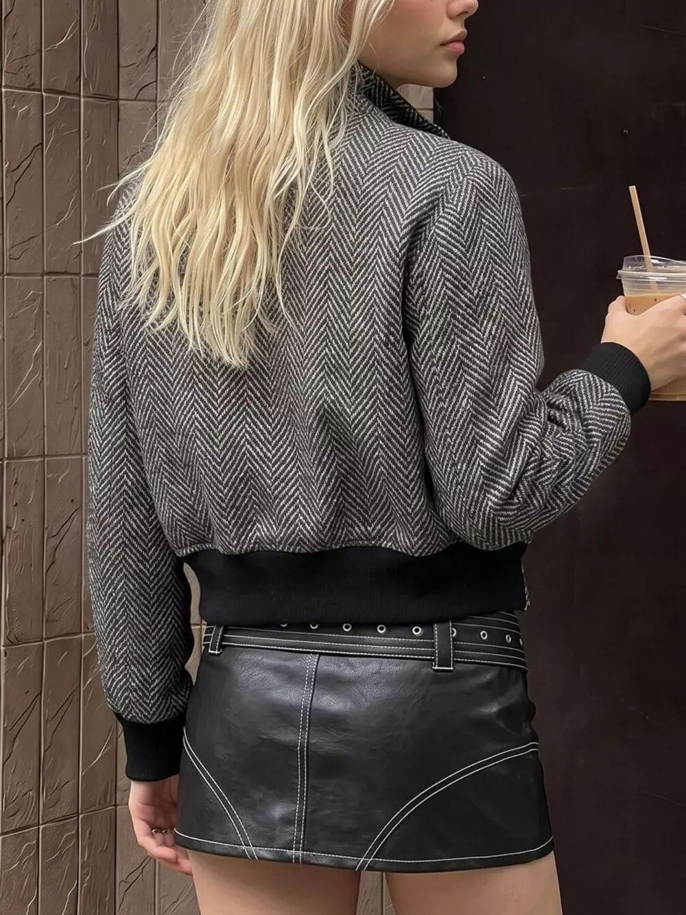 Herringbone Double-Breasted Cropped Outerwear, image 5
