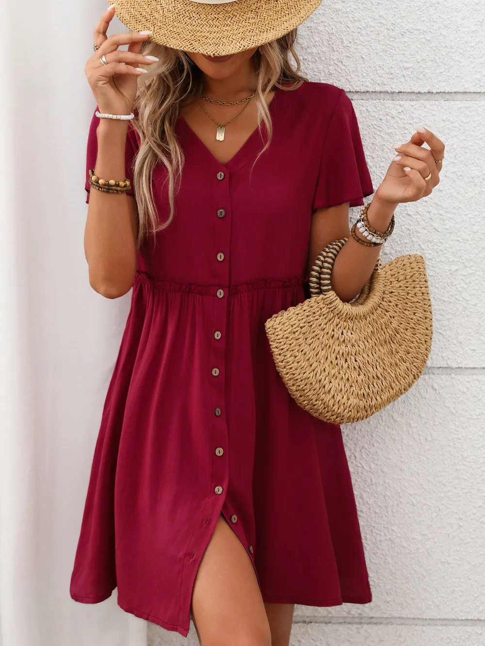 Button Front Flutter Sleeve Dress, image 13