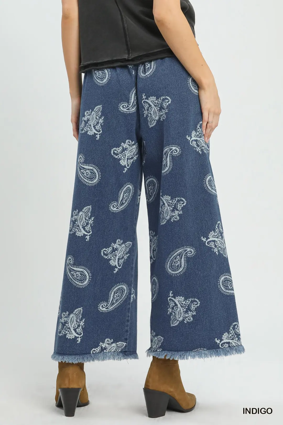Denim Paisley Wide-Leg Pants, image 3