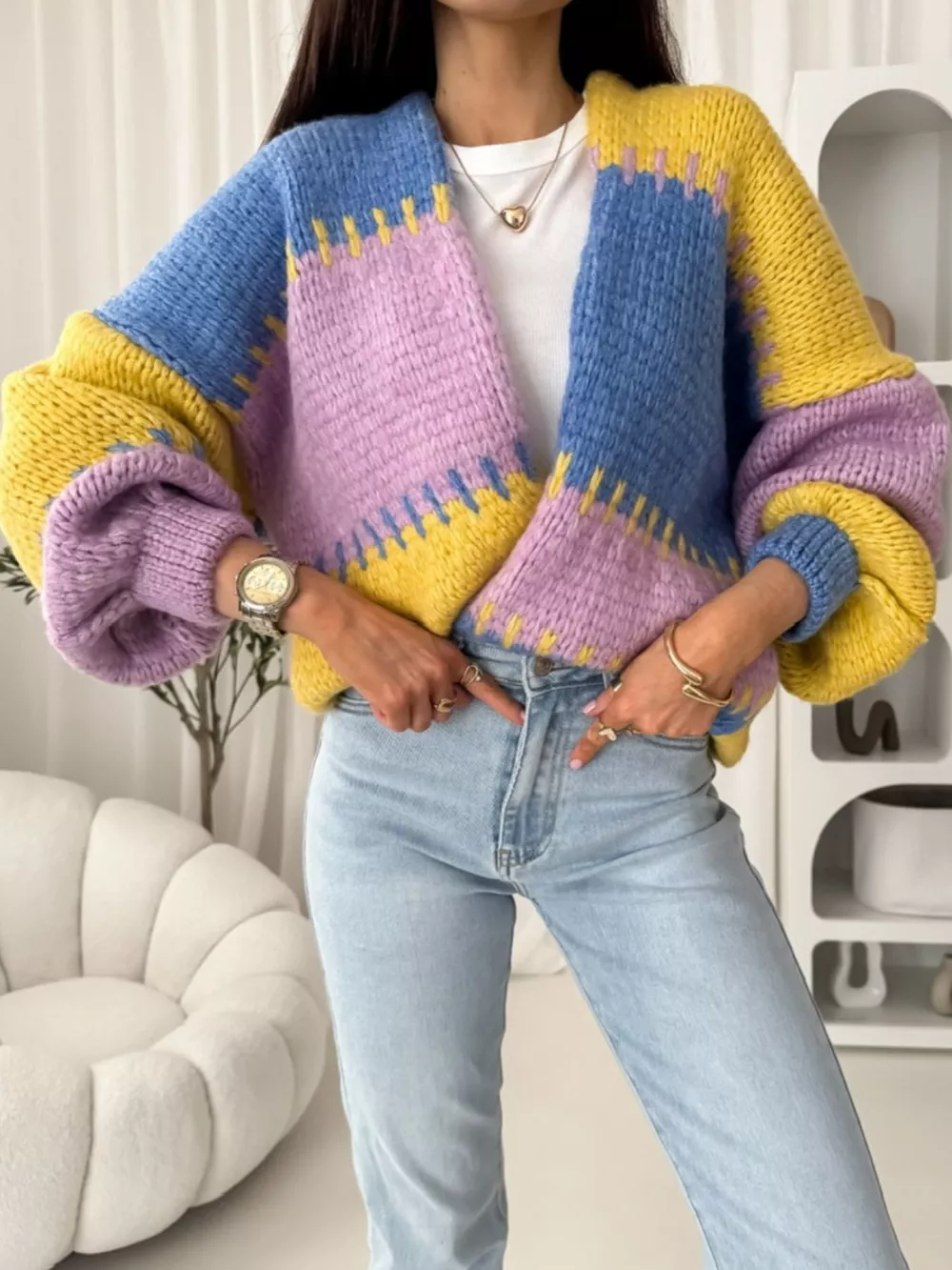 Color Block Open Front Cardigan, image 3