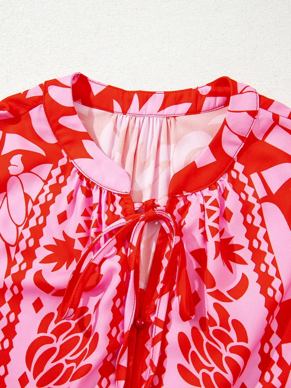 Floral Print Tie-Neck Button Down Shirt, image 5