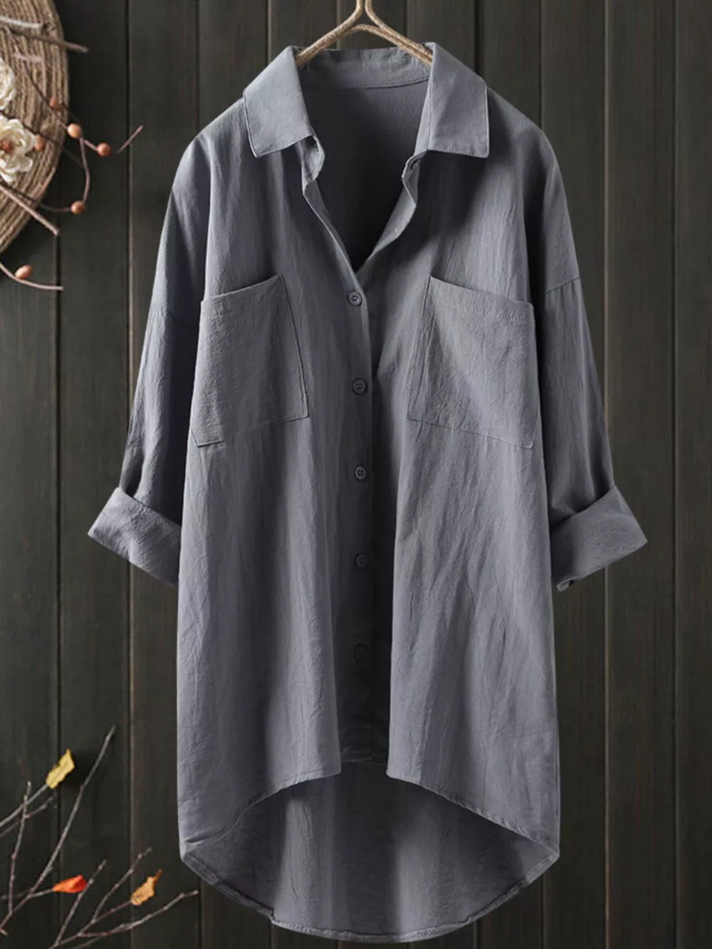 Full Size Casual Button-Down Shirt with Dual Chest Pockets Plus Size, image 18