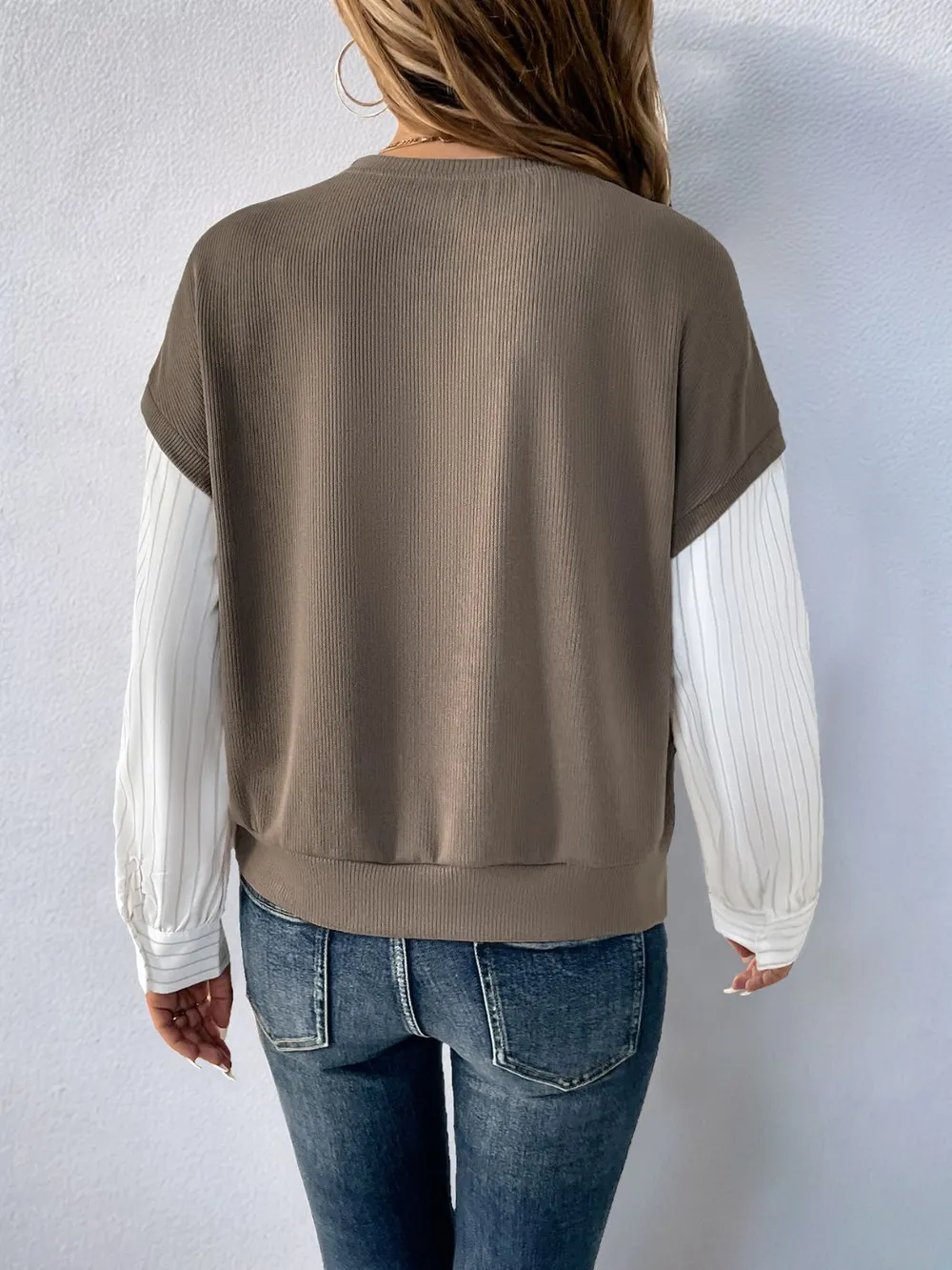 Round Neck Striped Sleeve Sweatshirt, image 3