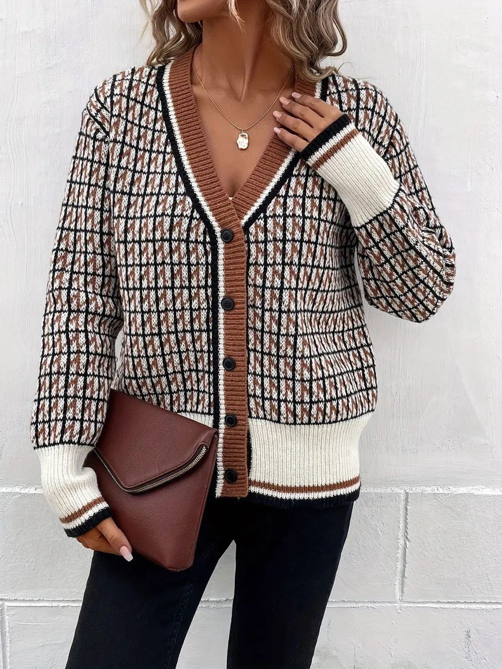 Plaid V-Neck Button Up Cardigan, image 5