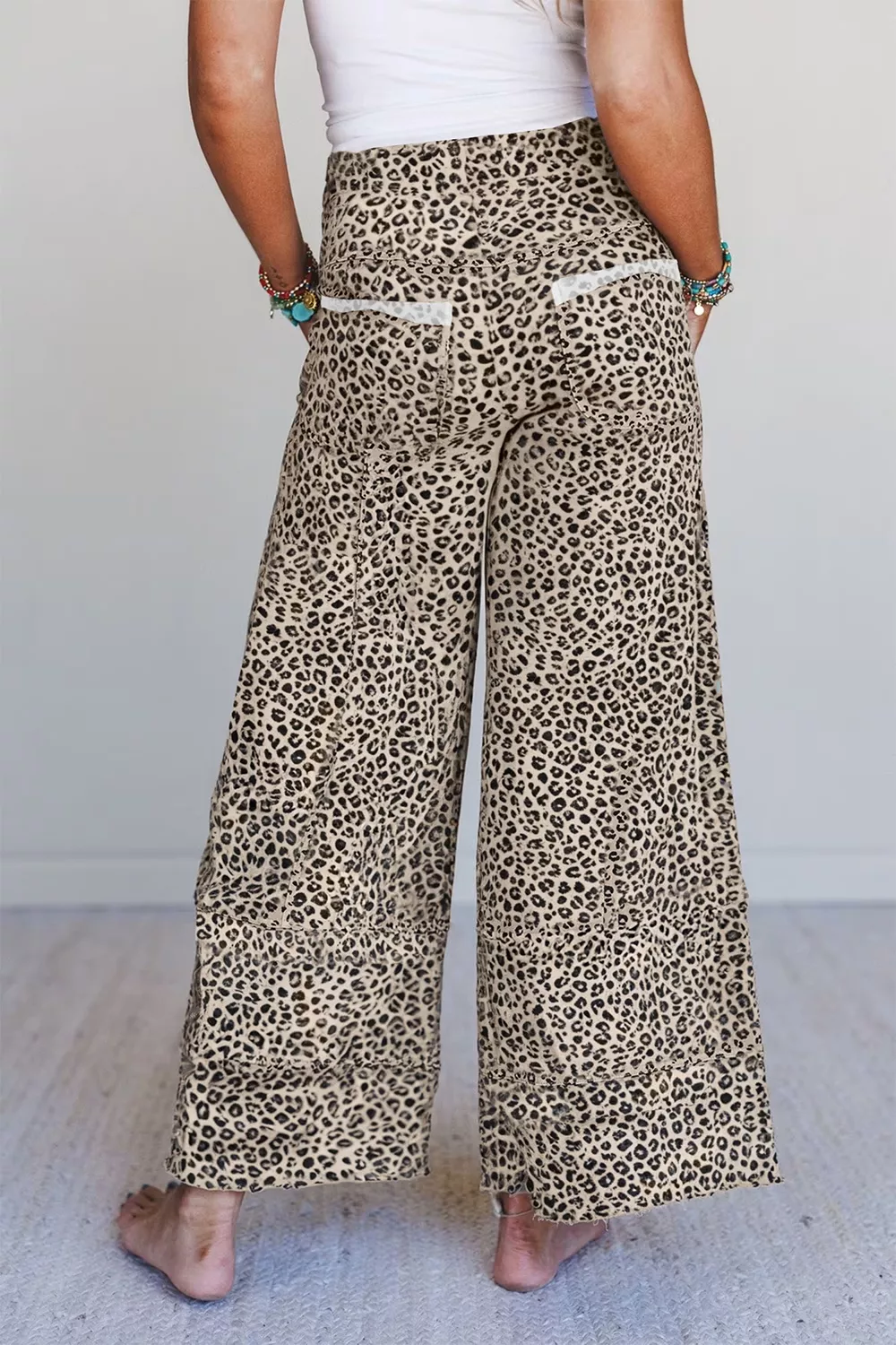 Leopard Print Wide-Leg Pants with Drawstring, image 2