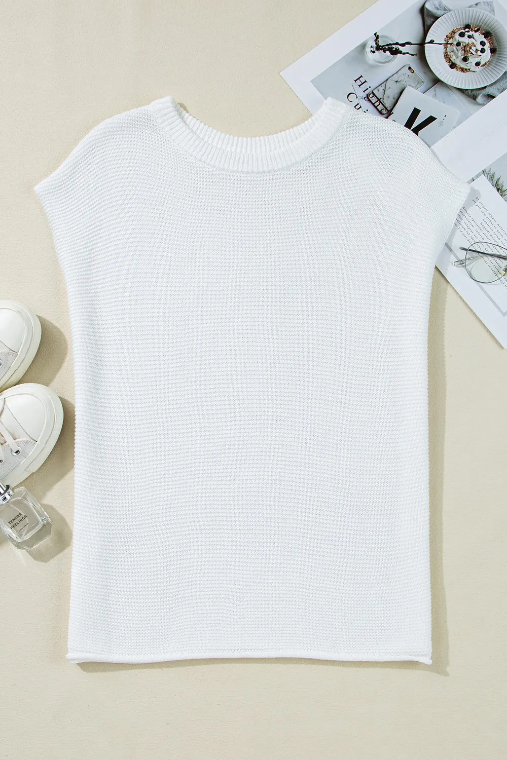 Side Slit Round Neck Knit Top, image 5
