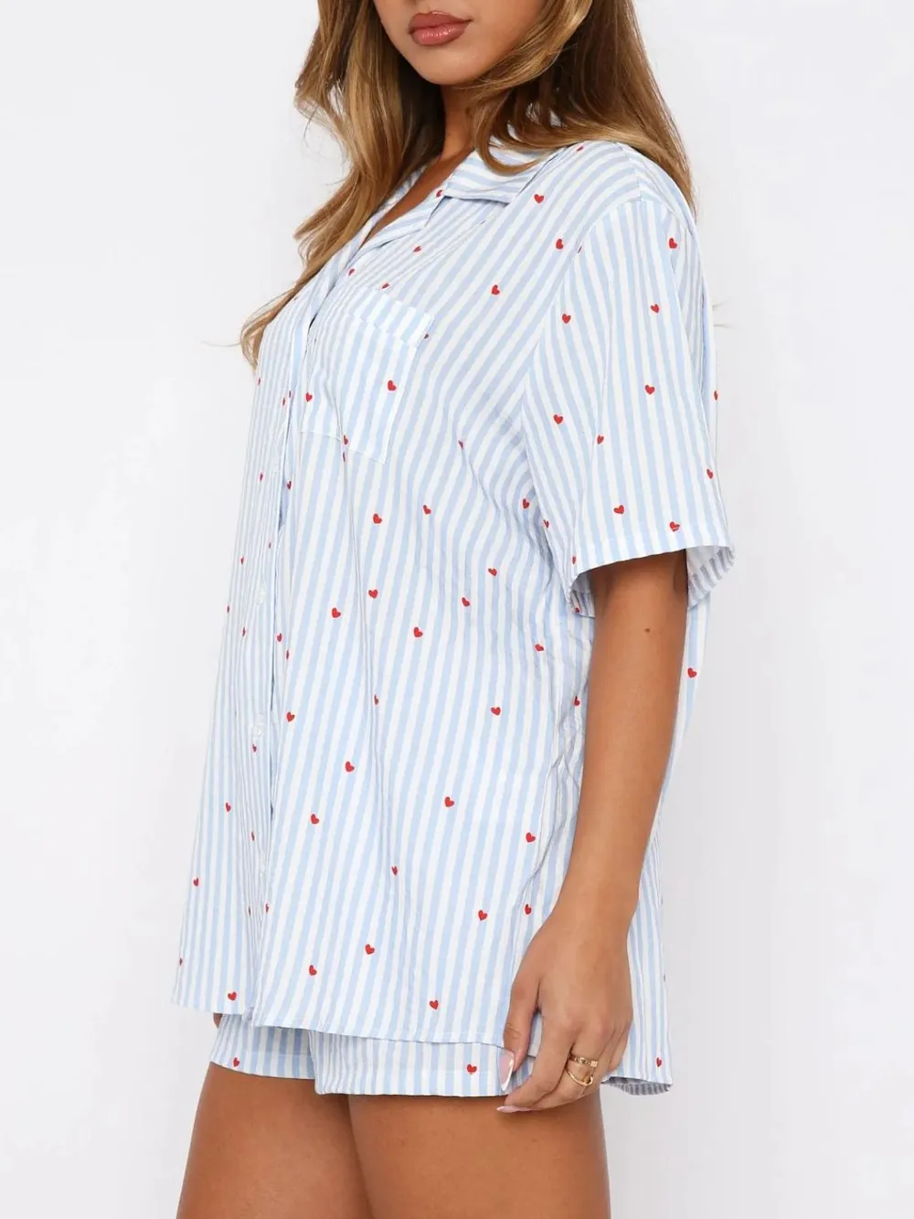 Valentine's Day Printed Collared Neck Short Sleeve Top and Shorts Set, image 8
