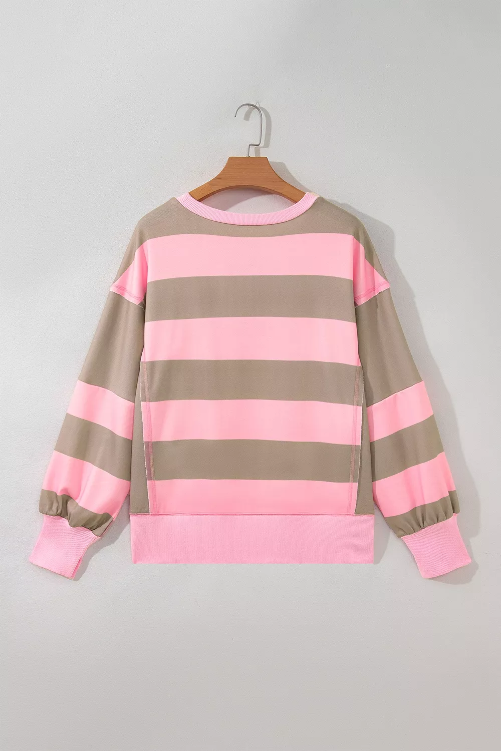 Striped Colorblock Patch Pocket Split Hem Oversized Long Sleeve Sweatshirt, image 6