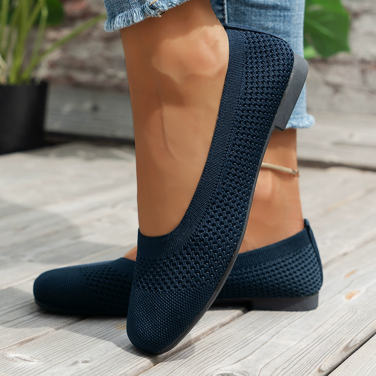 Square Toe Solid Color Mesh Slip-Ons, image 7