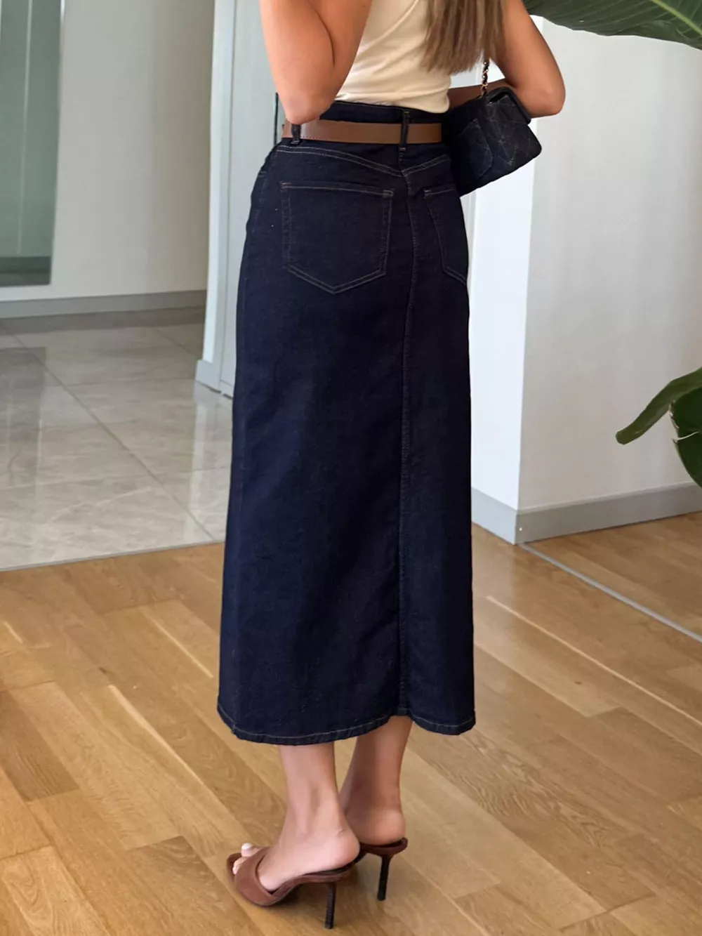 Slit Front Denim Skirt, image 3
