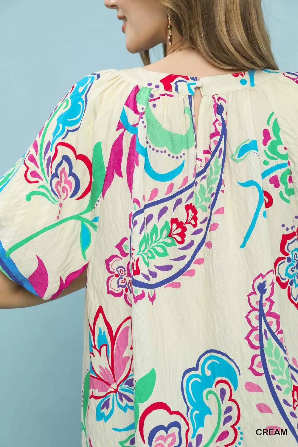 Border Print Puff Sleeve Blouse, image 4
