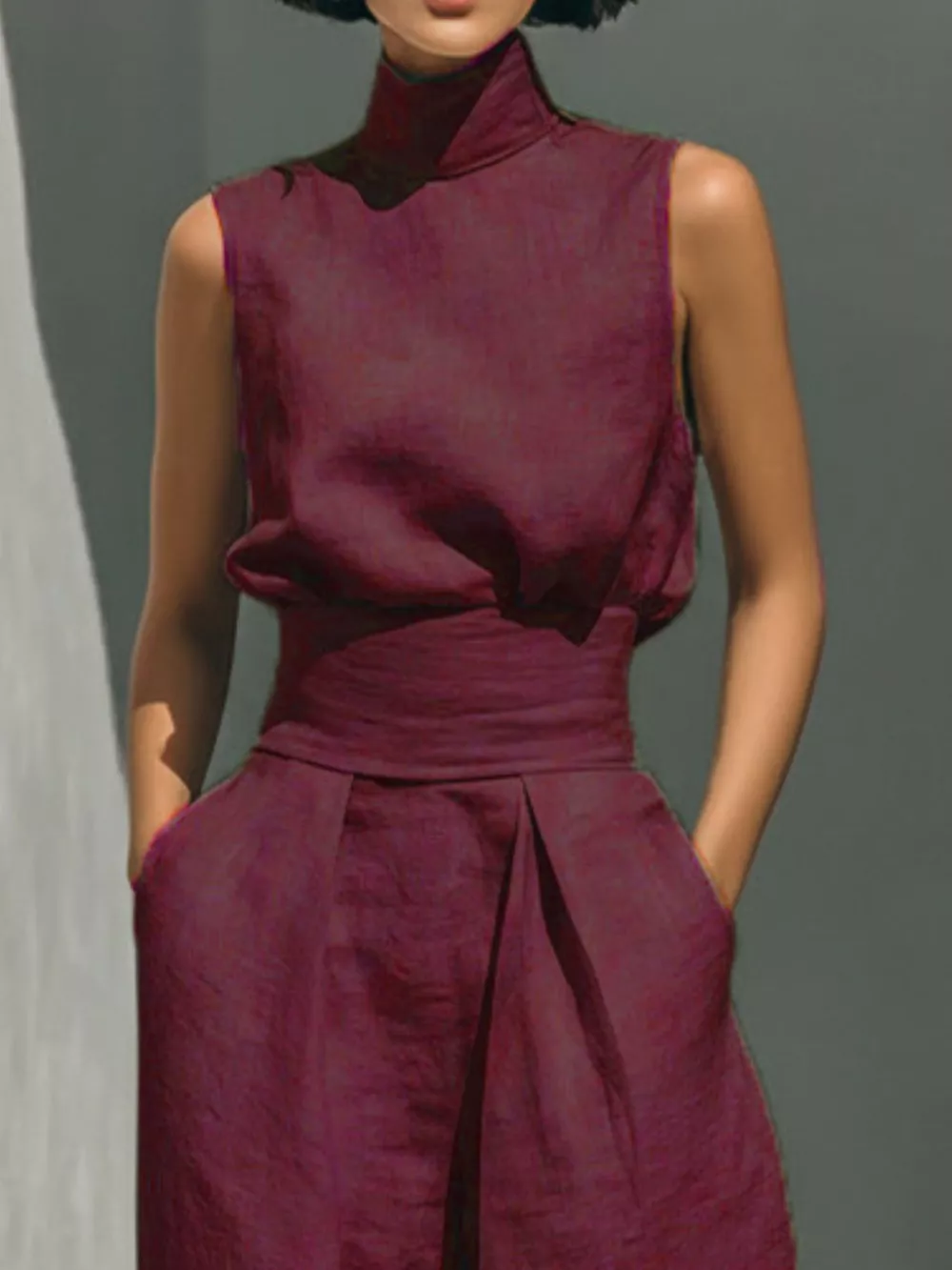 Full Size Turtleneck Sleeveless Top and Wide Leg Pants Set Plus Size, image 20
