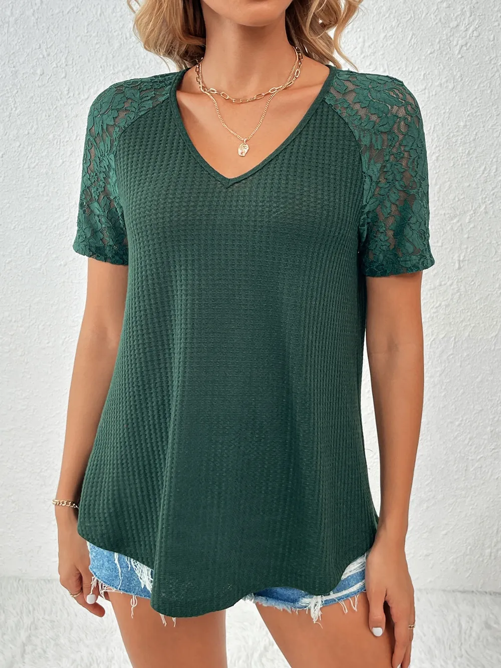 Lace Detail V-Neck Short Sleeve T-Shirt, image 10