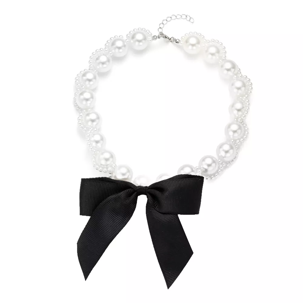 Pearl Choker Necklace with Bow Accent, image 4