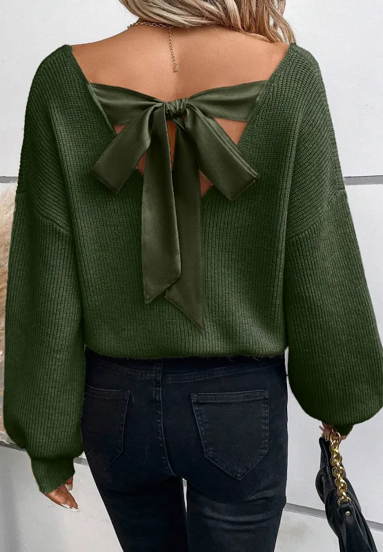 Tied Back V-Neck Long Sleeve Sweater, image 8