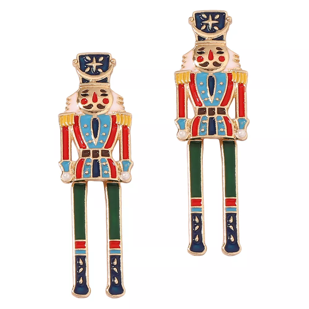 Christmas 18K Gold-Plated Nutcracker Soldier Earrings, image 4
